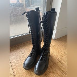 Zara knee high lace up combat boots